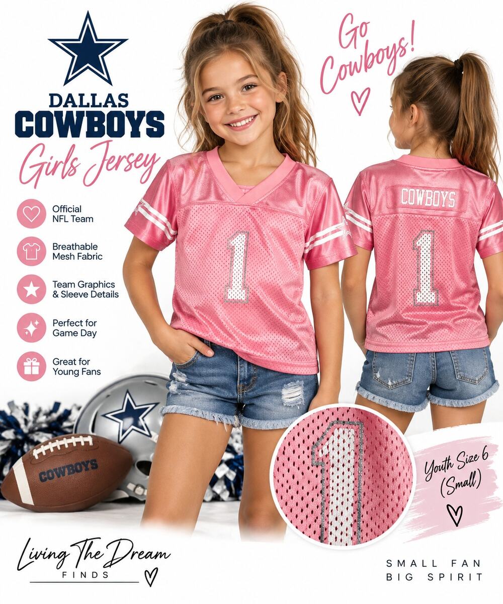 Dallas Cowboys Girls Pink Football Jersey #1 Youth Size 6 NFL Mesh Shirt